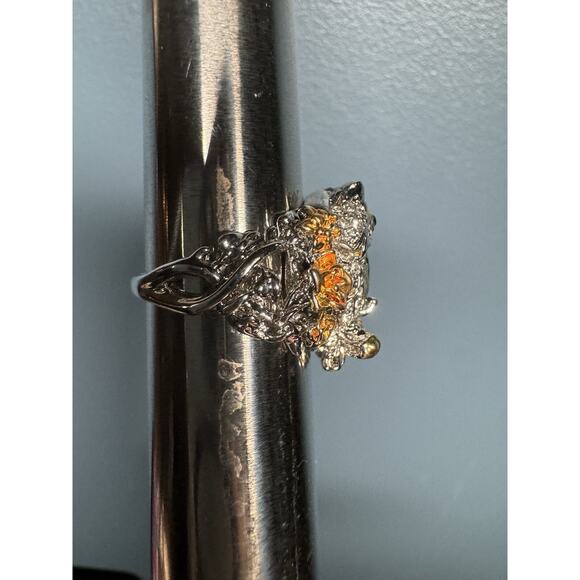 Chunky Owl Ring Size 8.5 Green Stone &‎ Rhinestones Sparkly Two Tone Metal - Picture 4 of 12